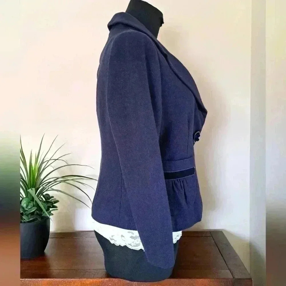 ❤️ Joe Fresh Navy Blue Wool Blend Women's Blazer Size 4 - Picture 3 of 10